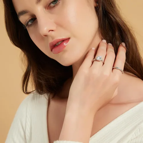Miniatura 6 de Mameloly Juego de anillos de boda de 1.2 quilates para mujer, anillos de novia de corte redondo, circonita cúbica, halo de circonita cúbica, anillos