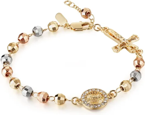 Miniatura 22 de HZMAN Pulsera de cruz con cuentas de rosario virgen de Guadalupe ajustable para mujer, regalo de joyería