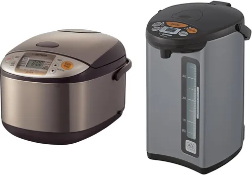 Zojirushi NS-TSC18 Micom - Olla arrocera y calentador, 10 tazas y calentador de agua Micom, 135 onzas / 4.0 litros, color plateado
