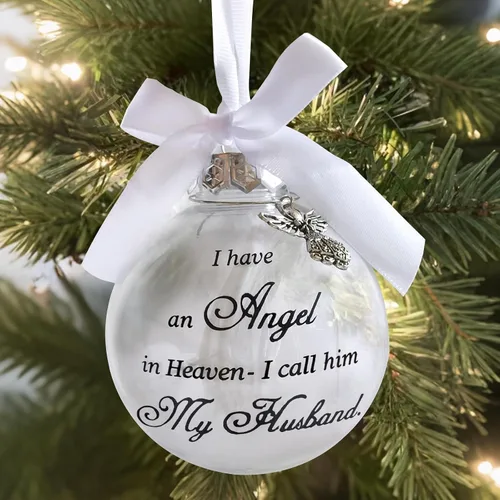 Miniatura 8 de Adornos de bola para árbol de Navidad, bola de plumas transparente, adorno conmemorativo de ángel, tengo un ángel en el cielo, lo llamo papá