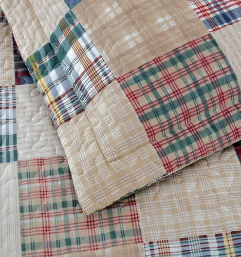 Miniatura 6 de Juego de colcha a cuadros Ycosy, color beige, tamaño king, ropa de cama de retazos, colcha reversible, colcha a cuadros, colcha ligera, suave, juego