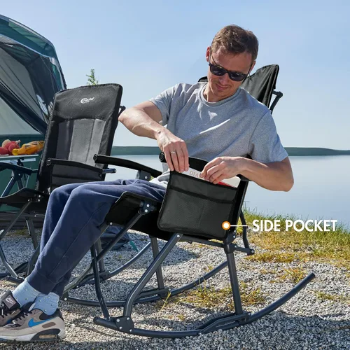 Miniatura 8 de PORTAL Silla mecedora plegable de gran tamaño para acampar, portátil, para exteriores, con respaldo alto, reposabrazos duros, bolsa de transporte