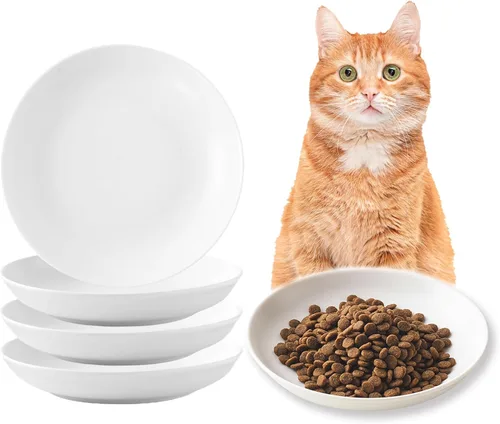 Miniatura 8 de Juego de 4 cuencos de cerámica para gatos – Paquete de 4 platos saludables y anchos para gatos poco profundos para comida y agua, cuencos antifatiga