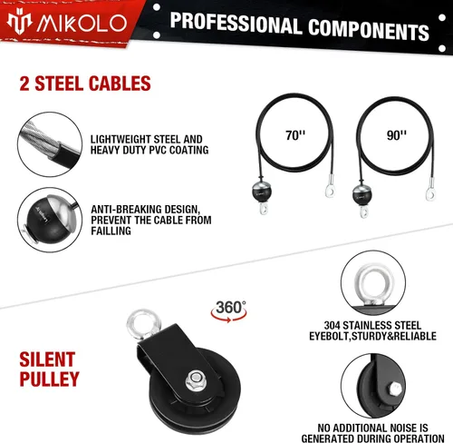 Miniatura 3 de Mikolo - Sistema fitness para musculación del tren superior, máquina de cable doble (1,8 m y 2,30 m) con pasador de carga mejorado para extensión