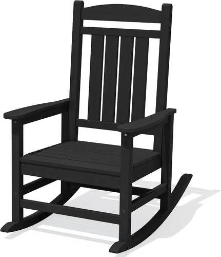 Mecedoras de exterior KINGYES, mecedoras de patio todo clima de HDPE con respaldo alto para adultos, de color negro Negro oscuro