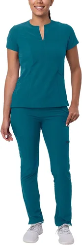 Adar Addition Go-Higher - Juego de uniforme quirúrgico para mujer, camiseta con muescas y cuello en V, pantalones cargo quirúrgicos y ajustados