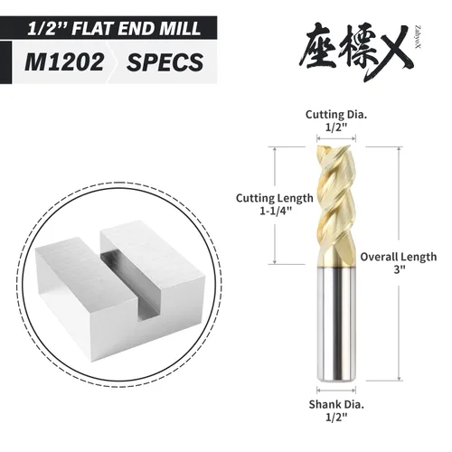 Miniatura 2 de ZahyoX 3 flautas ZrN recubierto de punta cuadrada para aluminio, broca de fresado CNC en espiral de carburo sólido, diámetro de 1/2 pulgada, vástago