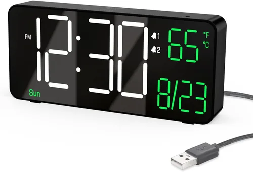 Miniatura 10 de KOSUMOSU Reloj digital para dormitorio de 6.7 pulgadas, despertador para sala de estar, atenuación automática, fecha, semana, segundos, temperatura