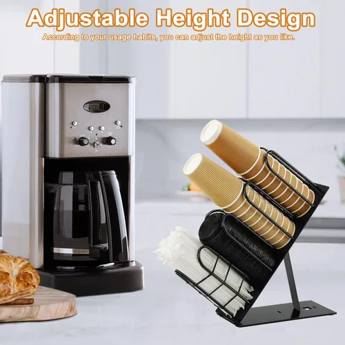 Miniatura 5 de Soporte de metal para tazas y tapas, dispensador de taza de café con 4 compartimentos, soporte para taza de café negro para encimera, organizador