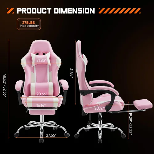 Miniatura 3 de DUMOS - Silla de escritorio de oficina para juegos con reposapiés y reposacabezas para adultos, silla ergonómica de piel sintética para computadora