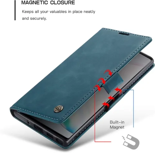 Miniatura 4 de japezop Funda tipo cartera compatible con Samsung Galaxy Note 10, con soporte magnético, funda protectora de piel sintética, estilo retro, con Azul