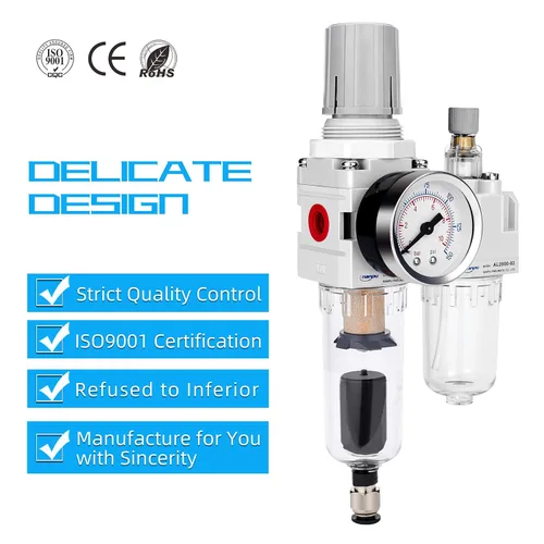 Miniatura 6 de NANPU 1" NPT Filtro de aire comprimido, regulador y lubricador (FRL) Combo - Separador de trampa de agua/aceite - Calibrador (0-150 psi), elemento