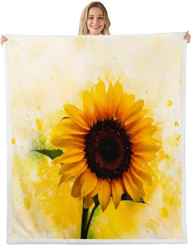 Yellow Sunflowers Flannel Fleece Throw Blanket 40"x50" Country Rustic Floral Fuzzy Blanket for Sofa Couch Oil Painting All Season Bed Blankets Plush