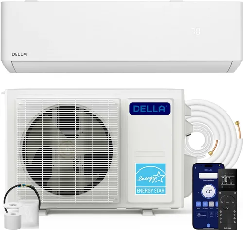 DELLA Hyper Heat más bajo como -13℉, 12,000 BTU WiFi Mini Split, Energy Star 230V 24 SEER2, enfría hasta 550 pies cuadrados, funciona con Alexa,