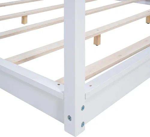 Miniatura 5 de Harper & Bright Designs Cama King con dosel de madera con 4 paneles de póster, marco de cama King con soporte de listones de madera maciza, cama