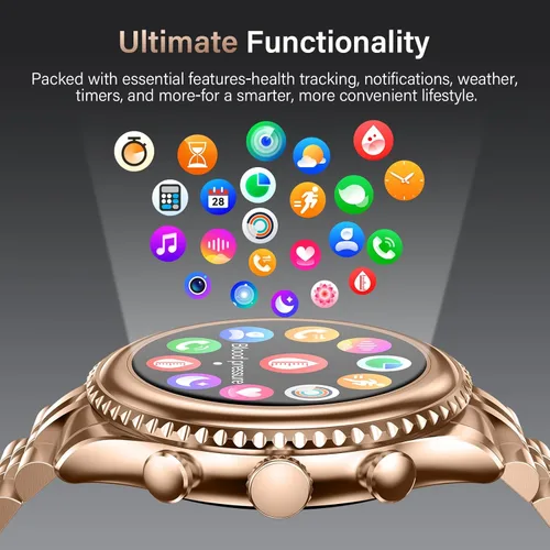 Miniatura 9 de Reloj inteligente de lujo de alta gama para hombres, esfera giratoria (bisel de corte de hacha) smartwatch, pantalla AMOLED de 1.32 pulgadas, Dorado