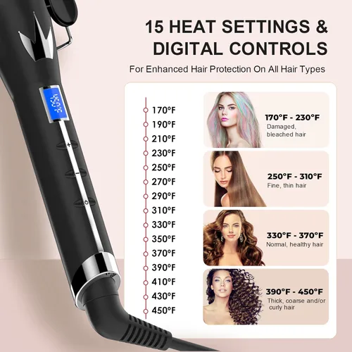Miniatura 3 de Rizador de pelo de 0.86 pulgadas para ondas pequeñas y bonitas, varilla rizadora AIMERVO de 0.866 in con pantalla LCD, control de temperatura de 15