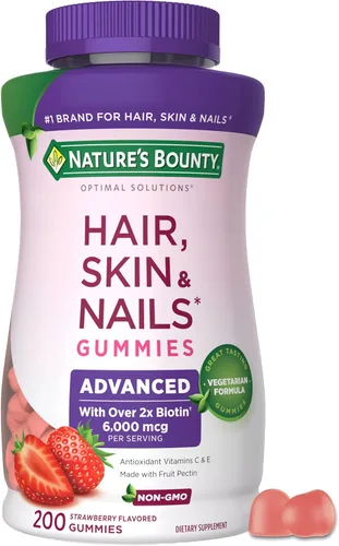 Nature’s Bounty Soluciones óptimas Gomitas de pectina avanzadas para cabello, piel y uñas, 2x biotina por porción, gomitas sin pegajosidad, fórmula