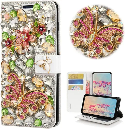 Miniatura 24 de Bling - Funda tipo cartera para teléfono compatible con Samsung Galaxy Z Fold 3 5G, elegante, hecha a mano en 3D con lazo de cristal, bolsa de rosa