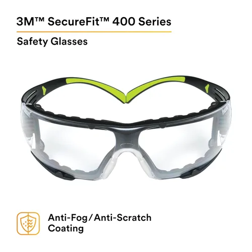 Miniatura 2 de 3M - Lentes de seguridad SecureFit, ANSI Z87, protección contra el polvo, antiarañazos y antivaho, lente transparente, marco verde/negro, varillas