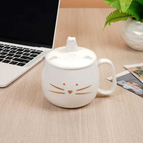 Miniatura 5 de Koolkatkoo Taza de café única con tapa para los amantes de los gatos, lindas tazas de té de cerámica con soporte para teléfono celular, taza