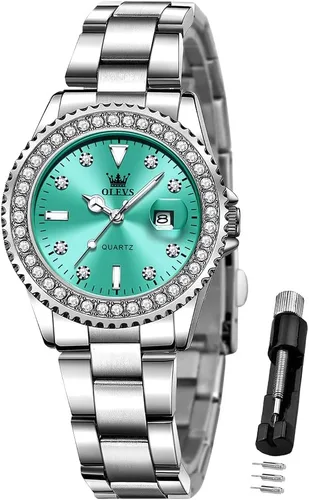 Miniatura 15 de OLEVS - Reloj de mujer de diamante, de cuarzo, analógico, de vestir, para mujer, de acero inoxidable, dos tonos, resistente al agua, luminoso