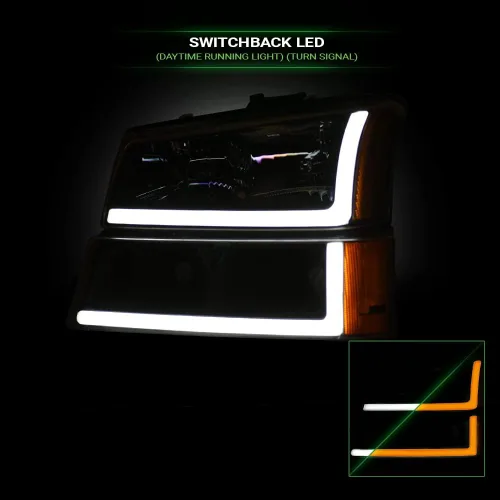 Miniatura 6 de Switchback - Barra de tubo LED secuencial, carcasa negra, faros delanteros de cristal con lámparas de parachoques de señal, reflector ámbar, 4
