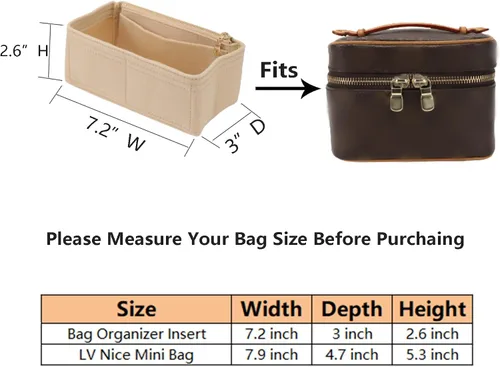 Miniatura 2 de Doxo Organizador de bolso para bolsos y bolsos, organizador de bolsa de fieltro con cremalleras, se ajusta a LV Nice Mini y más. (fieltro beige)