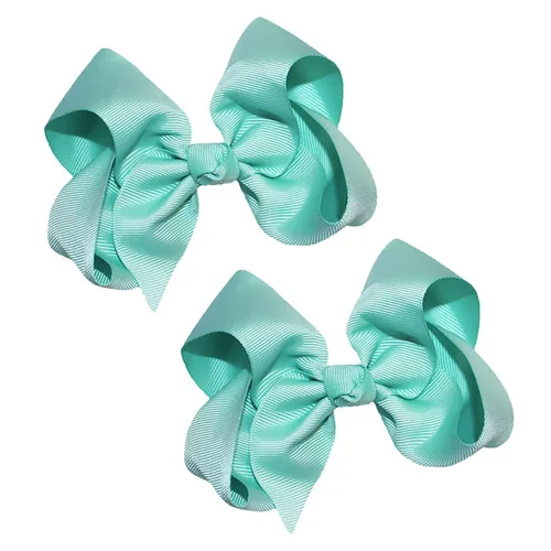 Miniatura 45 de WEBB DIRECT2U Juego de dos lazos para el pelo de grogrén sólido de 4 pulgadas, pinzas de cocodrilo, color verde manzana