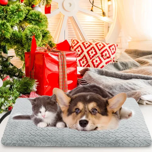 Miniatura 7 de Almohadilla térmica para mascotas para gatos y perros, cama térmica para perros con cable de acero resistente a las masticaciones, temporizador
