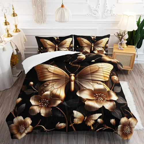 Miniatura 11 de AILONEN Juego de edredón de abeja bohemia, tamaño Queen, juego de ropa de cama de lujo negro y dorado para niños, adolescentes y niñas, edredón