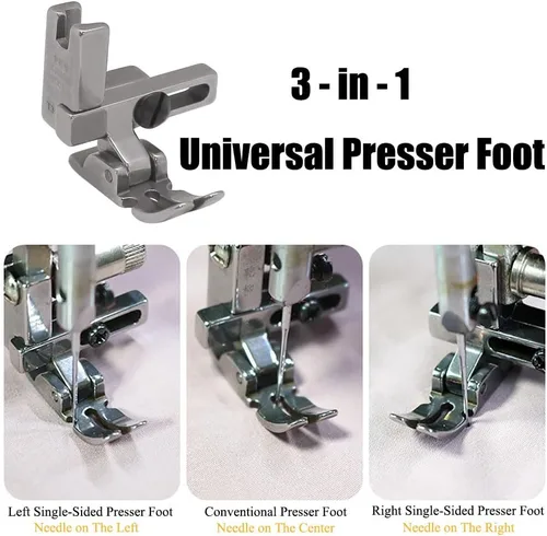 Miniatura 4 de 2 prensatelas universales #T3 tres en uno multifuncional prensatelas ajustables izquierdo y derecho unilateral para máquina de coser de coche plano