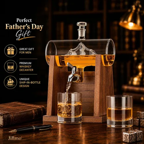 Miniatura 2 de Juego de decantadores de whisky Jillmo para hombres, juego de decantador de 1250ml con 2 vasos de whisky, ideal para regalos de bourbon para hombres