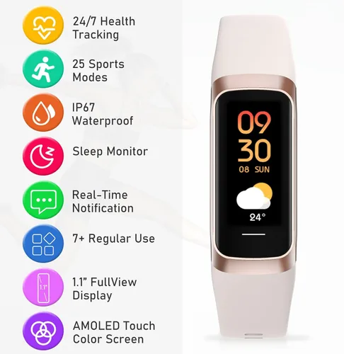 Miniatura 6 de Rastreador de actividad física con frecuencia cardíaca 24/7, presión arterial, seguimiento del sueño, calorías, seguimiento de actividad