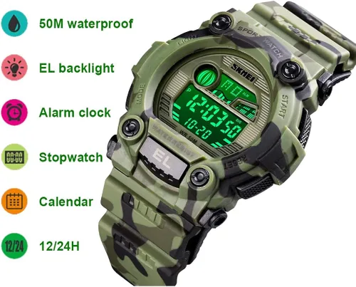 Miniatura 3 de CakCity Reloj deportivo de camuflaje para niños impermeable digital electrónico militar con alarma luminosa cronómetro relojes infantiles de 3 a 10