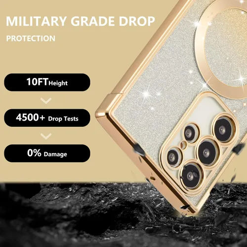 Miniatura 4 de ZTOFERA Funda magnética para Samsung Galaxy S22 Ultra 5G con gradiente de purpurina, [Compatible con MagSafe] Funda de lujo con chapado de purpurina