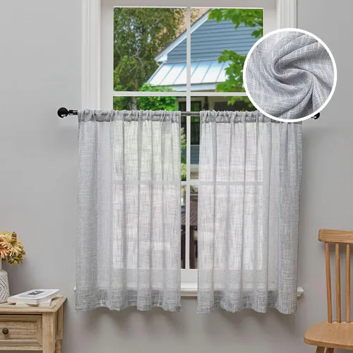 Miniatura 8 de Beda Home - Paneles de cortina texturizados de lino para cocina, sala de estar; paneles cortos rústicos filtrantes de luz para ventanas pequeñas
