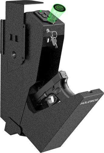 Miniatura 8 de HOLEWOR - Caja de seguridad para armas, pistola biométrica con acceso rápido por huella digital, caja fuerte para armas de fuego con montaje único