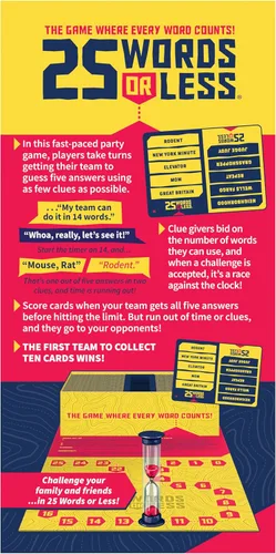 Miniatura 10 de 25 Words or Less Board Game, Figure Out the Secret Words Before Time Runs Out, 300 Cards, Timer & Countdown Board Included, Fast-Paced Party Game