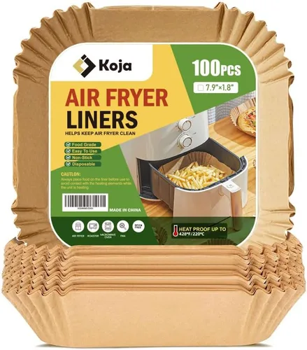 Miniatura 7 de Koja 100 forros desechables para freidora de aire de pergamino, papel antiadherente a prueba de grasa, forros de papel de hornear redondos de 6.5