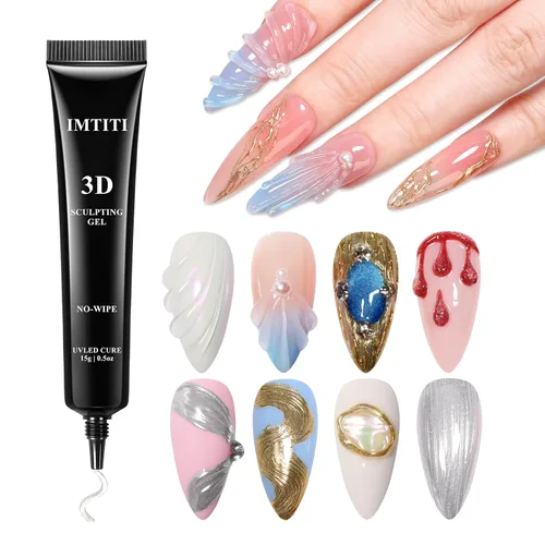 Miniatura 8 de Gel para esculpir arte de uñas 3D de 0.51 onzas, multifuncional para moldear dibujo y pegamento de gemas, gel transparente que no se limpia