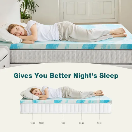 Miniatura 6 de Sweetcrispy Cubrecolchón Queen de espuma viscoelástica de 2 pulgadas de grosor con infusión de gel para cama tamaño Queen, sofá cama, caravana
