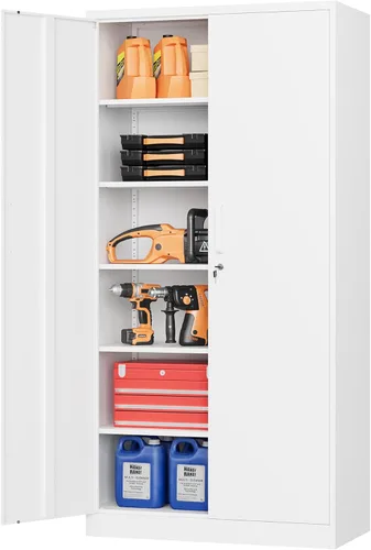 Miniatura 10 de Armario de almacenamiento de metal con 2 puertas, gabinete de almacenamiento de acero con cerradura con 2 puertas y estantes ajustables, gabinete