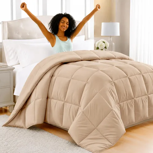 LUX Décor - Edredón Queen de 88 x 88 pulgadas, relleno de edredón alternativo ultrasuave con pestañas de esquina y costuras de caja, ropa de cama de