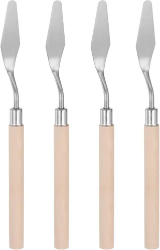 Miniatura 8 de HARFINGTON 4pcs No.6 Paleta Cuchillos 0.472 in Ancho Acero Inoxidable Pequeña Espátula Puntuosa Pintura Cuchillo de Paleta con Mango de Madera