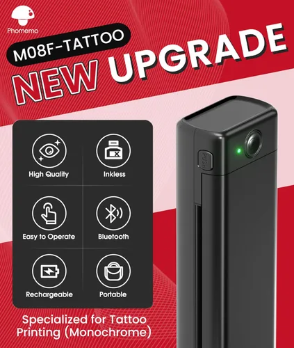 Miniatura 2 de Phomemo Impresora de plantilla de tatuaje, impresora térmica inalámbrica M08F con 10 piezas de papel de transferencia, compatible