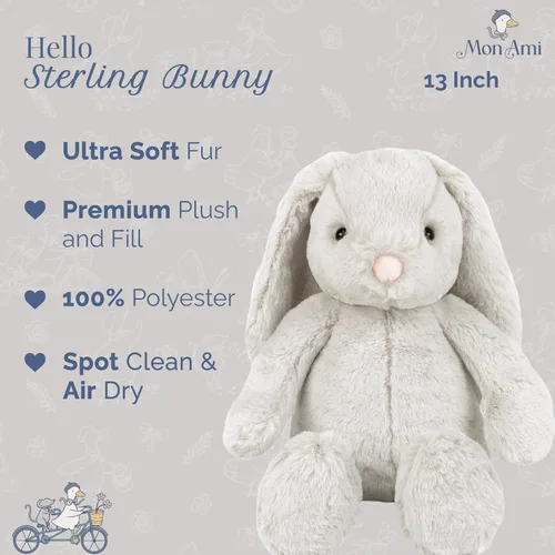 Miniatura 2 de MON AMI Sterling Bunny - Conejo de peluche de 13 pulgadas para niños y niñas, juguete de peluche suave, compañero para acurrucarse, decoración
