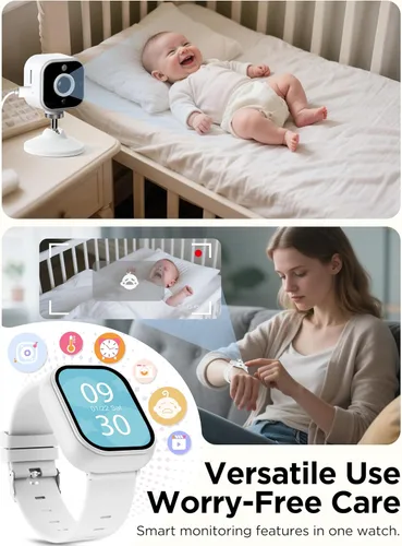 Miniatura 2 de NUOTUN Monitor de bebé con cámara y reloj de audio, portátil portátil de 2 pulgadas, monitor de bebé HD sin WiFi, bucle de video 1080P, visión
