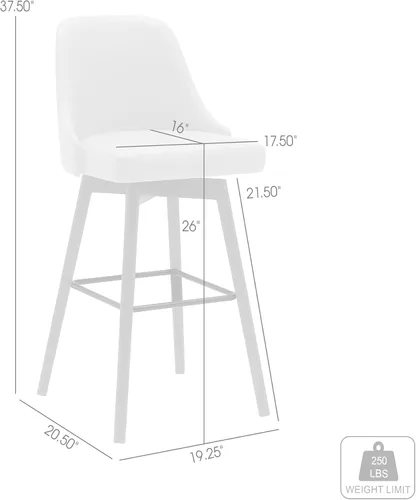 Miniatura 3 de Armen Living Sicily Modern Farmhouse Taburete giratorio de madera de nogal de 26 pulgadas de altura para encimera de isla de cocina, en piel Crema