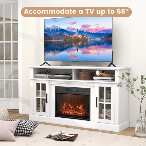 Miniatura 3 de Tangkula Soporte de TV con chimenea para televisores de hasta 65 pulgadas, consola de TV con chimenea eléctrica con control remoto, protección Blanco